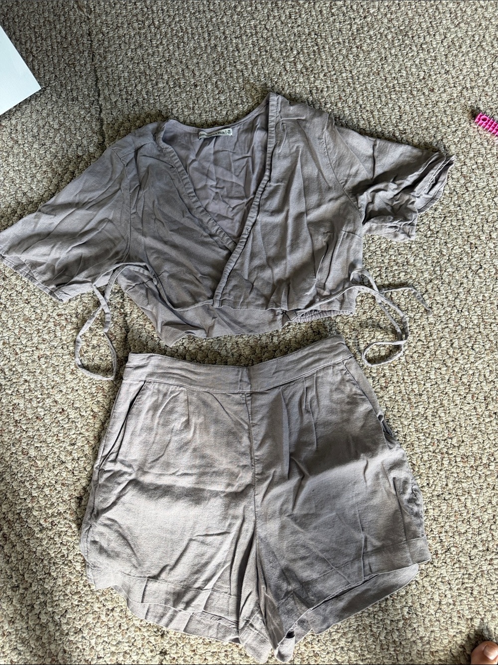 Abercrombie & Fitch Taupe Wrap Crop Top & Matching Shorts Set